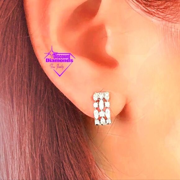 Clear White Baguette Diamond Earrings on 925 Sterling Silver - Picture 2 of 13